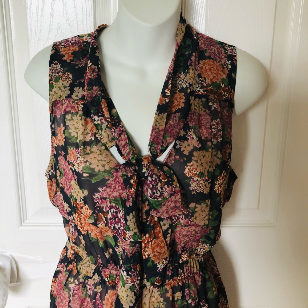 Lush by Nordstroms Sleeveless Peplum Dress Summer Purple Tan Floral Dress Large